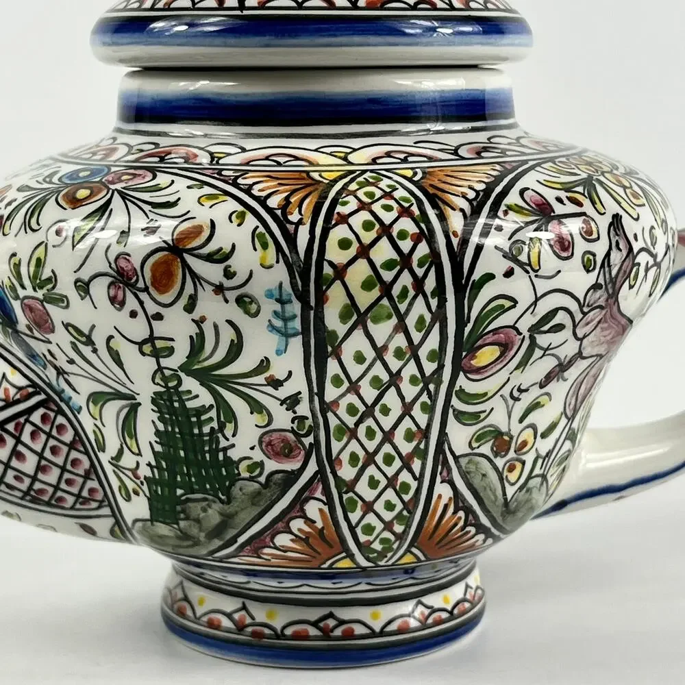 Ceramicas de Coimbra Hand Painted Portugal Floral Teapot 6.5"x9" Folk Art Glazed - Picture 8 of 11